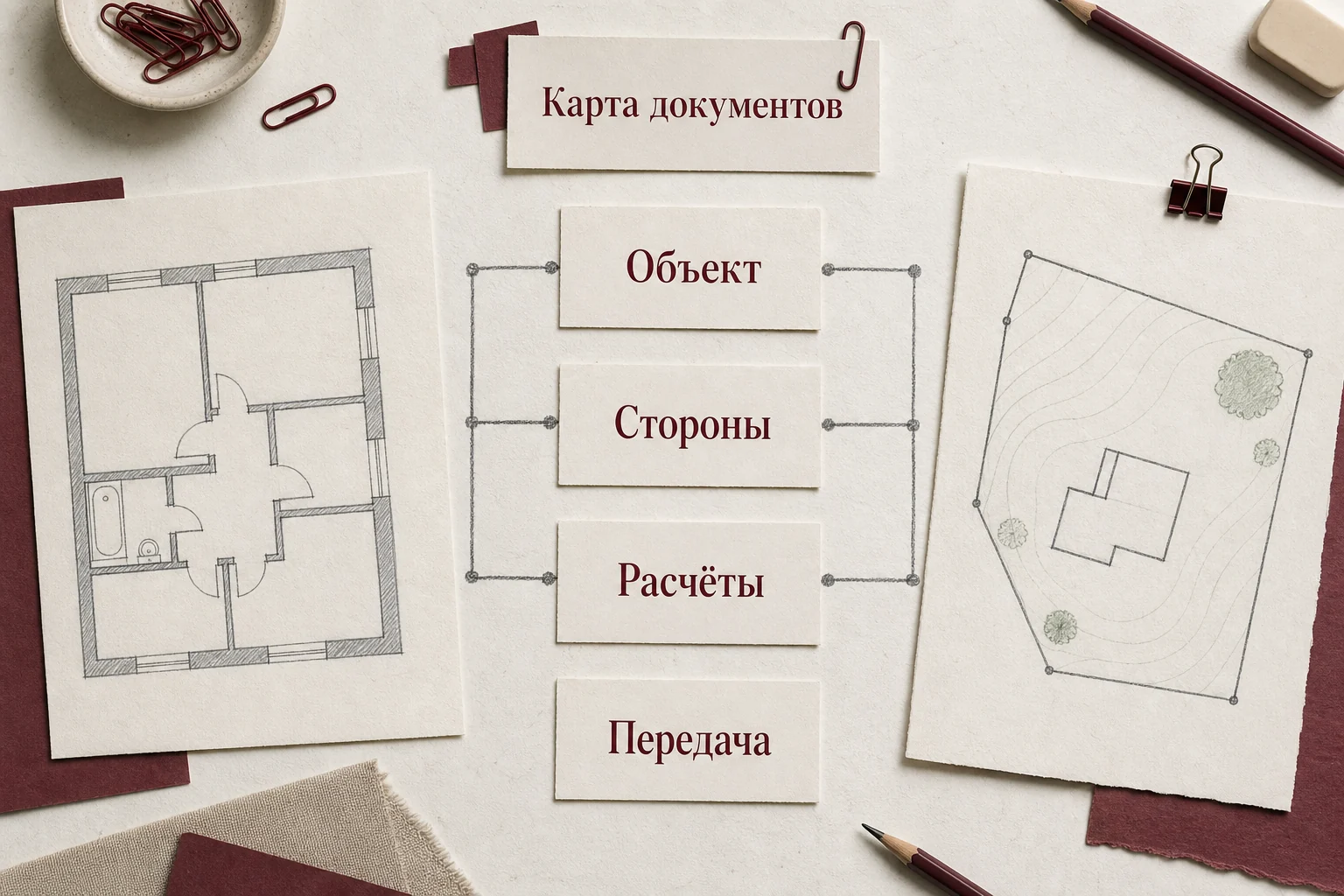 Карта документов для сделки с квартирой или земельным участком: объект, стороны, расчёты и передача